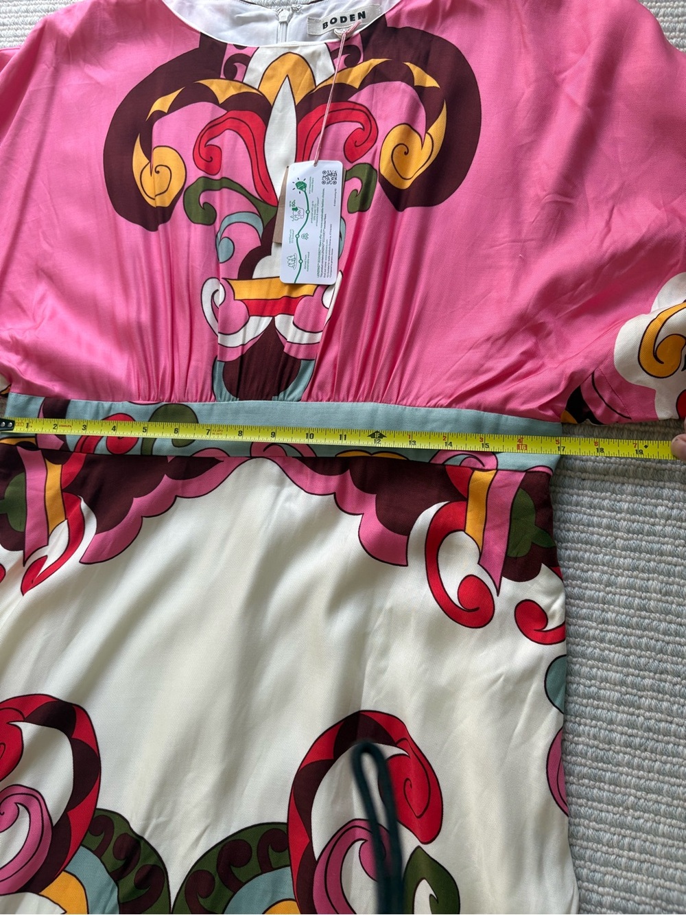 Boden Pink, Cream and Green Printed Midi Dress - Picture 10 of 15